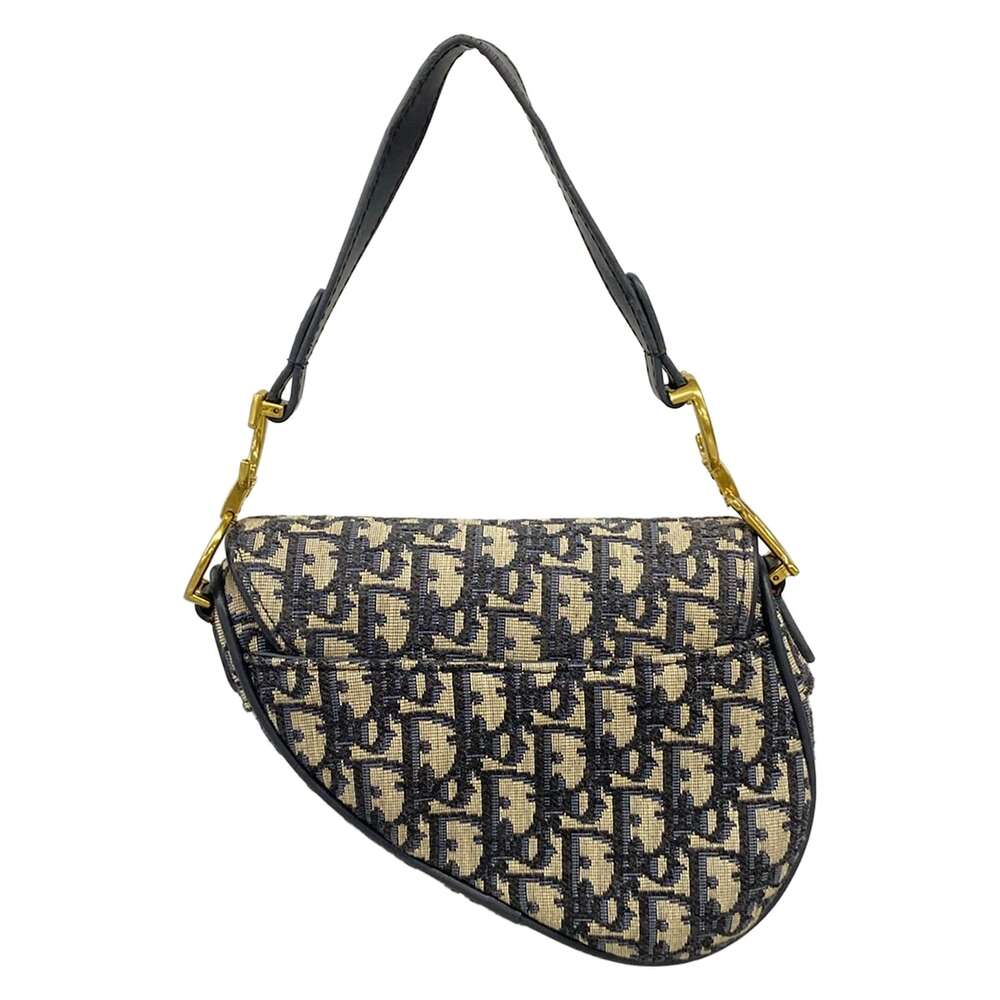 Christian Dior DIOR/ChristianDior Saddle Bag Handbag Navy Cream Jacquard Leather - Picture 3 of 15